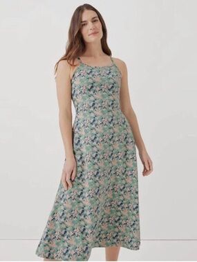pact Fit & Flare Strappy Midi Dress Size Small Floral Organic Cotton Sustainable